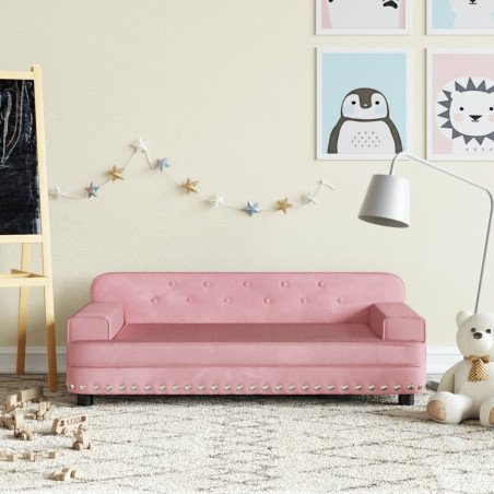 Sofá infantil 90x53x30 cm veludo rosa