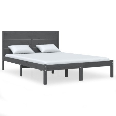 Estrutura de cama dupla 135x190 cm madeira maciça cinzento