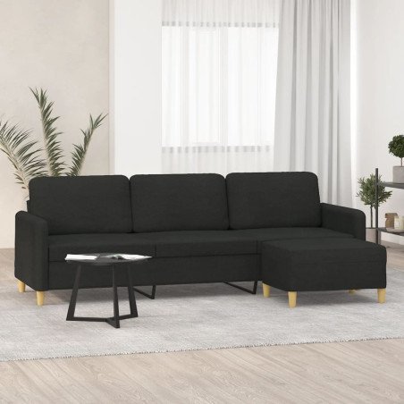 Sofá de 3 lugares com apoio de pés 210 cm tecido preto