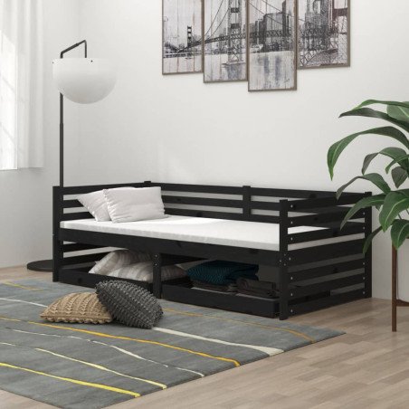 Sofá-cama com gavetas 90x200 cm pinho maciço preto