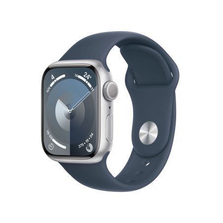APPLE WATCH SERIES 9 MR913QL/A 41MM SILVER ALUMINIUM CASE WITH STORM BLUE SPORT BAND M/L GPS