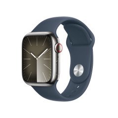 APPLE WATCH SERIES 9 MRHP3QL/A 41MM SILVER STAINLESS STEEL CASE WITH STORM BLUE SPORT BAND