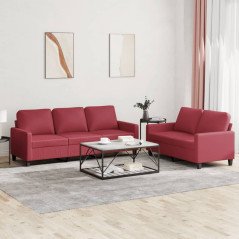 2 pcs conjunto sofás c/ almofadões couro artif. vermelho tinto