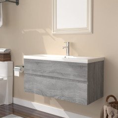 Armário lavatório + lavatório embutido madeira sonoma cinza